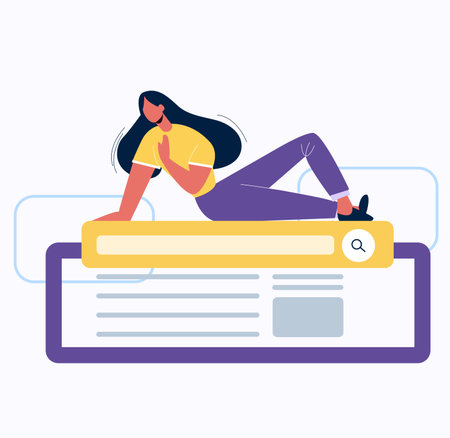 Young woman lying on a browser window. Vector illustration in flat styleのイラスト素材