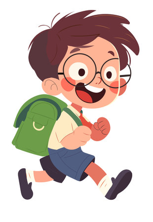 Cute schoolboy with backpack. Vector illustration in cartoon style.のイラスト素材