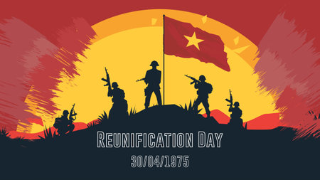 Happy Republic Day of Vietnam greeting card with silhouettes of soldiers and flagのイラスト素材