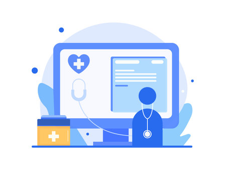 Online doctor service concept. Modern flat design vector illustration for web banners, infographics, hero images.のイラスト素材