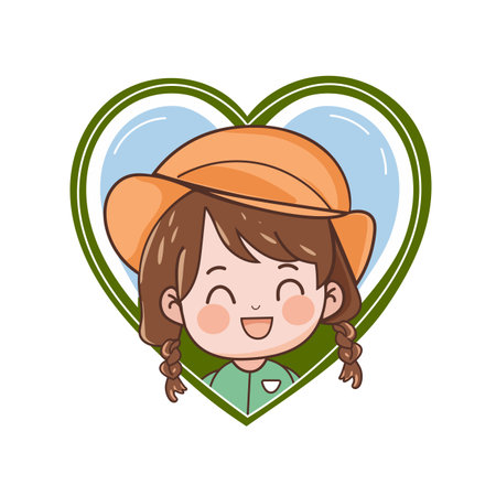 A vector of a cute girl with a heart shape behind itのイラスト素材