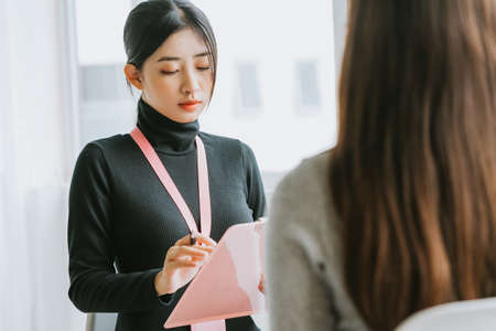 The recruitment officer is interviewing the candidateの写真素材