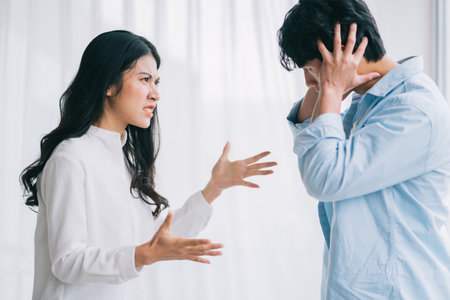 The Asian couple argued with each other leading to a breakupの写真素材