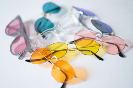 Colorful eyeglasses on a white background