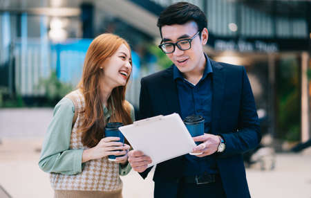 Asian couple shopping at the mall