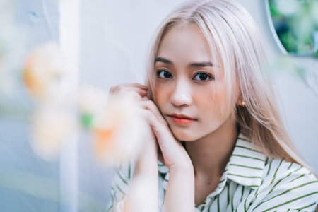 Portrait of young Asian girl with natural beautyの写真素材