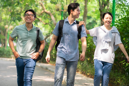 Photo of group Asian student outsideの写真素材
