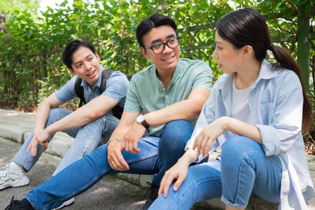 Photo of group Asian student outsideの写真素材