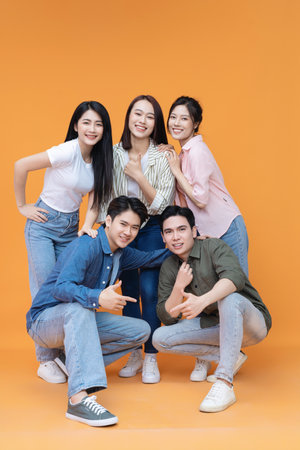 Group people, friends on backgroundの写真素材