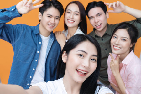 Group people, friends on backgroundの写真素材
