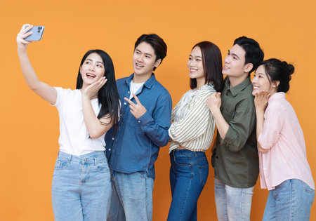 Group people, friends on backgroundの写真素材