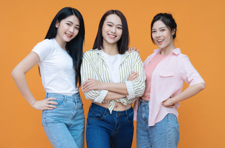 Image of young three Asian girl on backgroundの写真素材