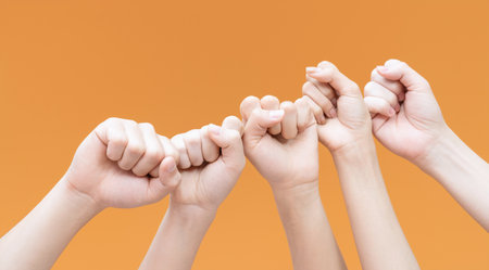 Hand holding hand, unity conceptの写真素材