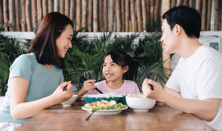 Image of Asian family eating lunch togetherの写真素材