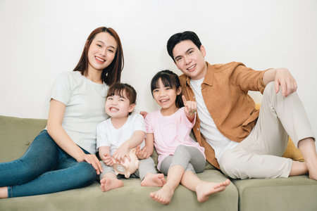 Young Asian family at homeの写真素材