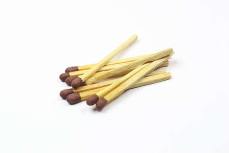 Wooden Little Matches with Brown Head Isolated on White Backgroundの写真素材