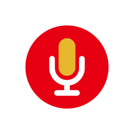 Simple Flat Microphone Icon Illustration Design, Modern Mic Symbol with Red, Yellow Color Template Vectorのイラスト素材