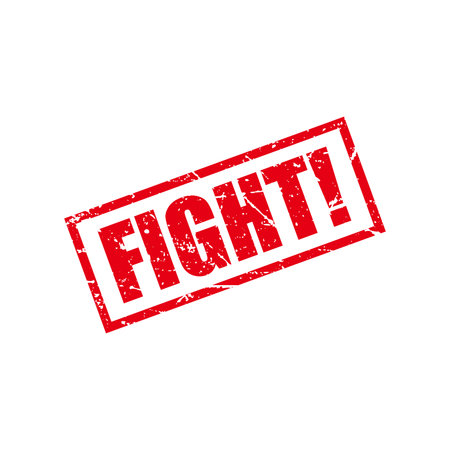 Abstract Red Grungy Fight Rubber Stamp Sign Illustration Vector, Fight Text Seal, Mark, Label Design Templateのイラスト素材