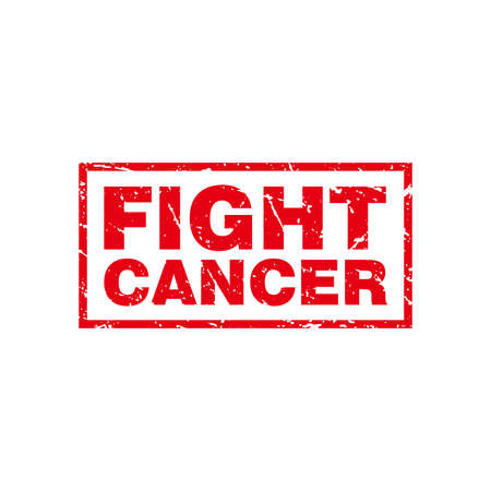 Abstract Red Grungy Fight Cancer Rubber Stamp Sign Illustration Vector, Fight Cancer Text Seal, Mark, Label Design Templateのイラスト素材