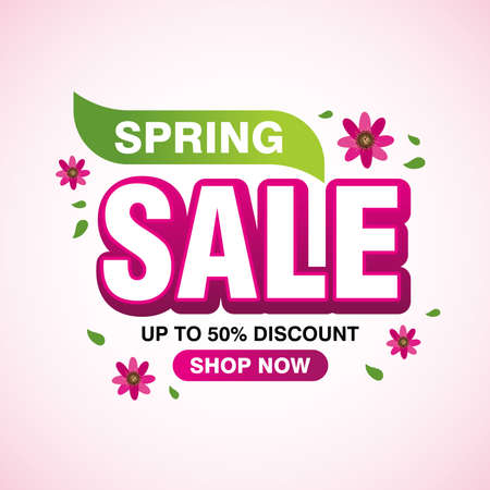 Simple Spring Sale Banner with Flower Element Design, Discount Offer Banner Template Vector for Advertising, Social Media, Web Bannerのイラスト素材
