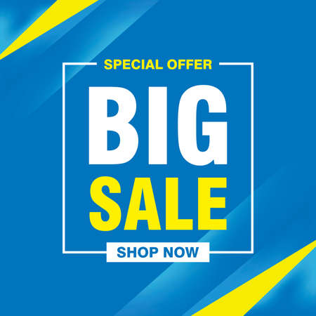 Simple Big Sale Banner with Blue and Yellow Geometric Background Design, Discount Offer Banner Template Vector for Advertising, Social Media, Web Bannerのイラスト素材