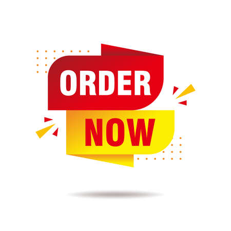 Simple Flat Order Now Banner with Red and Yellow Color Isolated on White Background Design, Order Now Element Template Vector for Advertising, Social Media, Web Banner