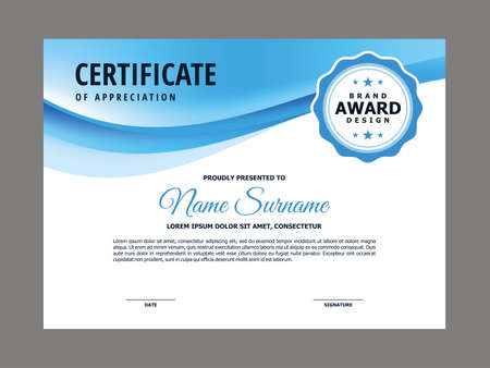 Abstract Smooth Certificate with Blue Wavy Element Design, Professional, Modern, Elegant Certificate with Blue Flow Mesh Gradient Background Template Vectorのイラスト素材