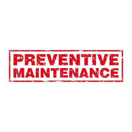 Abstract Red Grungy Preventive Maintenance Rubber Stamps Sign Illustration Vector, Preventive Maintenance Text Seal, Mark, Label Design Templateのイラスト素材
