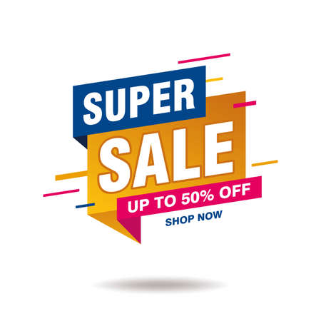 Simple Flat Super Sale Banner Isolated on White Background Design, Colorful Super Sale Element Template Vector for Advertising, Social Media, Web Bannerのイラスト素材