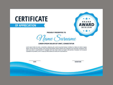 Abstract Smooth Certificate with Fresh Blue Wave Element Design, Professional, Modern, Elegant Certificate with Soft Blue Mesh Gradient Background Template Vectorのイラスト素材