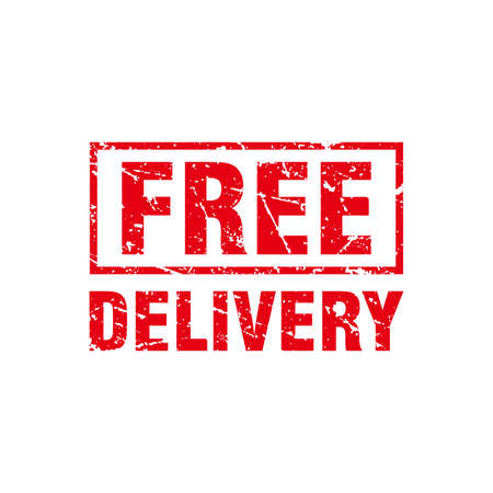Abstract Red Grungy Free Delivery Rubber Stamp Sign Illustration Vector, Free Delivery Text Seal, Mark, Label Design Templateのイラスト素材