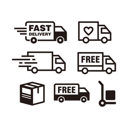 Set of Simple Flat Delivery Icon Illustration Design, Silhouette Delivery Icon Collection With Outlined Style Template Vectorのイラスト素材