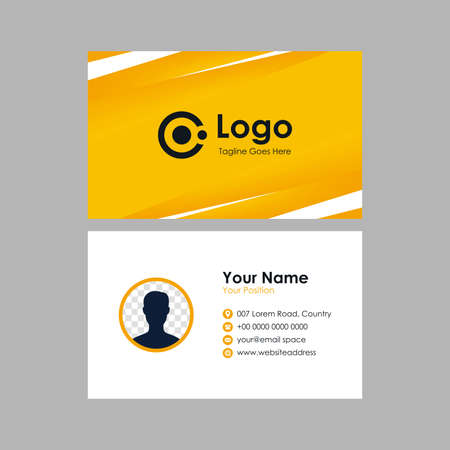 Abstract business card with yellow geometric mesh gradient background design, professional bright yellow name card with photo space template vectorのイラスト素材