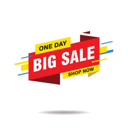 Simple One Day BIg Sale Banner Isolated on White Background Design, Big Sale Advertisement with Red, Yellow, Blue Color Template Vectorのイラスト素材