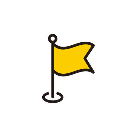 Simple Flat Yellow Flag Icon Illustration Design, Clean Yellow Flag Symbol with Outlined Style Template Vectorのイラスト素材