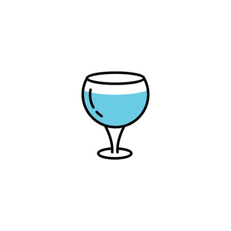 Set of Simple Flat Blue Water Glass Icon Illustration Design, Clean Glass Symbol with Outline Style Template Vectorのイラスト素材