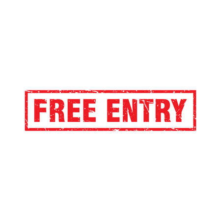 Abstract Red Grungy Free Entry Rubber Stamp Sign Illustration Vector, Free Entry Text Seal, Mark, Label Design Templateのイラスト素材