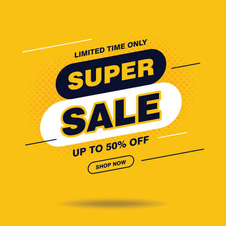 super sale banner isolated on yellow background, super sale advertisement template vectorのイラスト素材