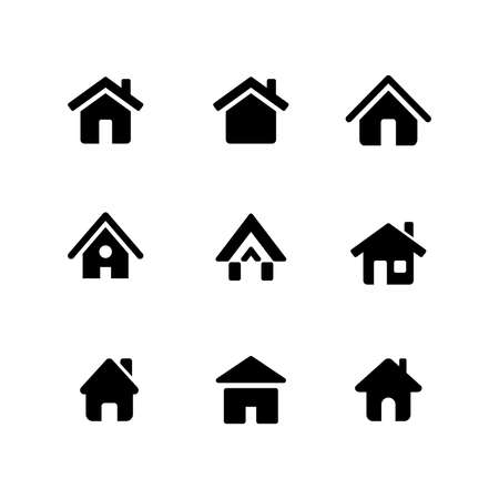 Set of Simple Flat Black Home Icon Illustration Design, Silhouette House Icon Collection Template Vectorのイラスト素材
