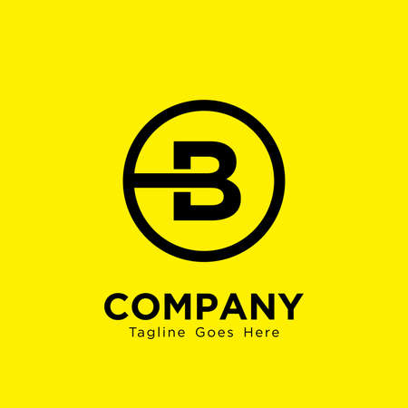 Letter B Logo Design with Circle Shape Isolated on Yellow Background, Modern B Logo Inspiration Template Vectorのイラスト素材