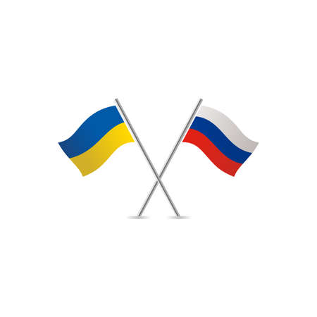 Russia and Ukraine Crossed Flag Illustration Design, Russia vs Ukraine Template Vectorのイラスト素材