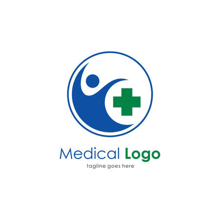 medical logo design with happy people illustration and plus sign, modern hospital logo inspiration template vectorのイラスト素材