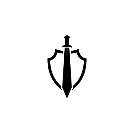 simple sword and shield icon design, flat sword and shield symbol vectorのイラスト素材