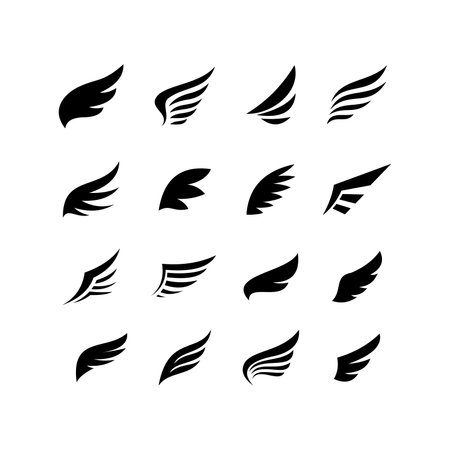 set of wing icon design, various flat wing symbol silhouette template vectorのイラスト素材