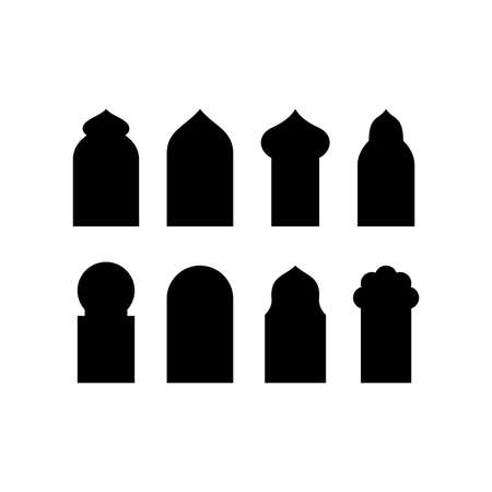 set of flat islamic window silhouette vectorのイラスト素材