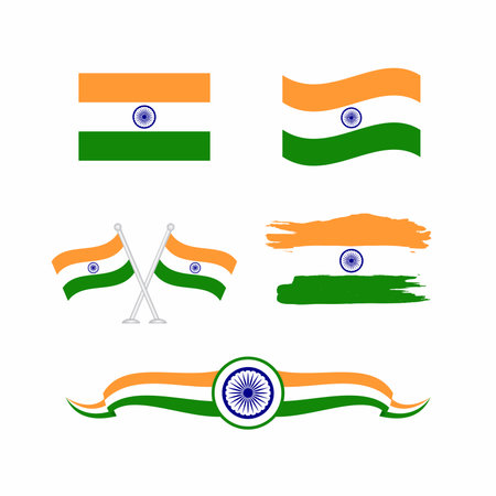 set of india flag element design, various shape of india flag illustration template vectorのイラスト素材