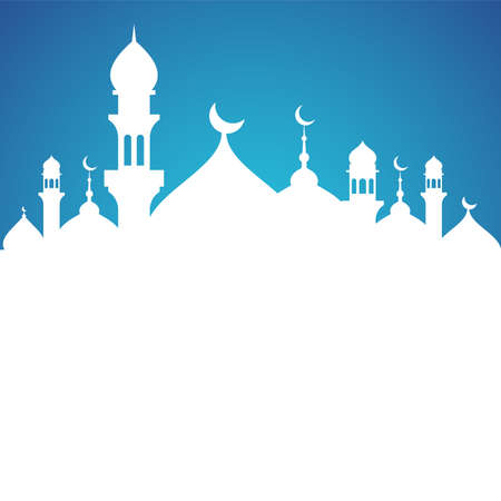simple blue islamic background with white mosque and copy space for textのイラスト素材