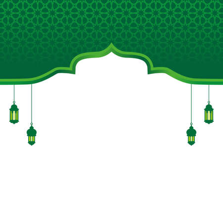 green mosque frame with lantern and islamic pattern backgroundのイラスト素材