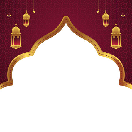 luxury red and gold islamic gate background template vectorのイラスト素材