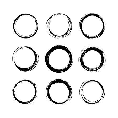 set of circle brush element vector, abstract circle grungeのイラスト素材